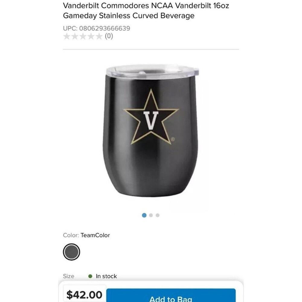 NCAA Logobrands 16oz Stainless Steel Vanderbilt Tumbler NEW